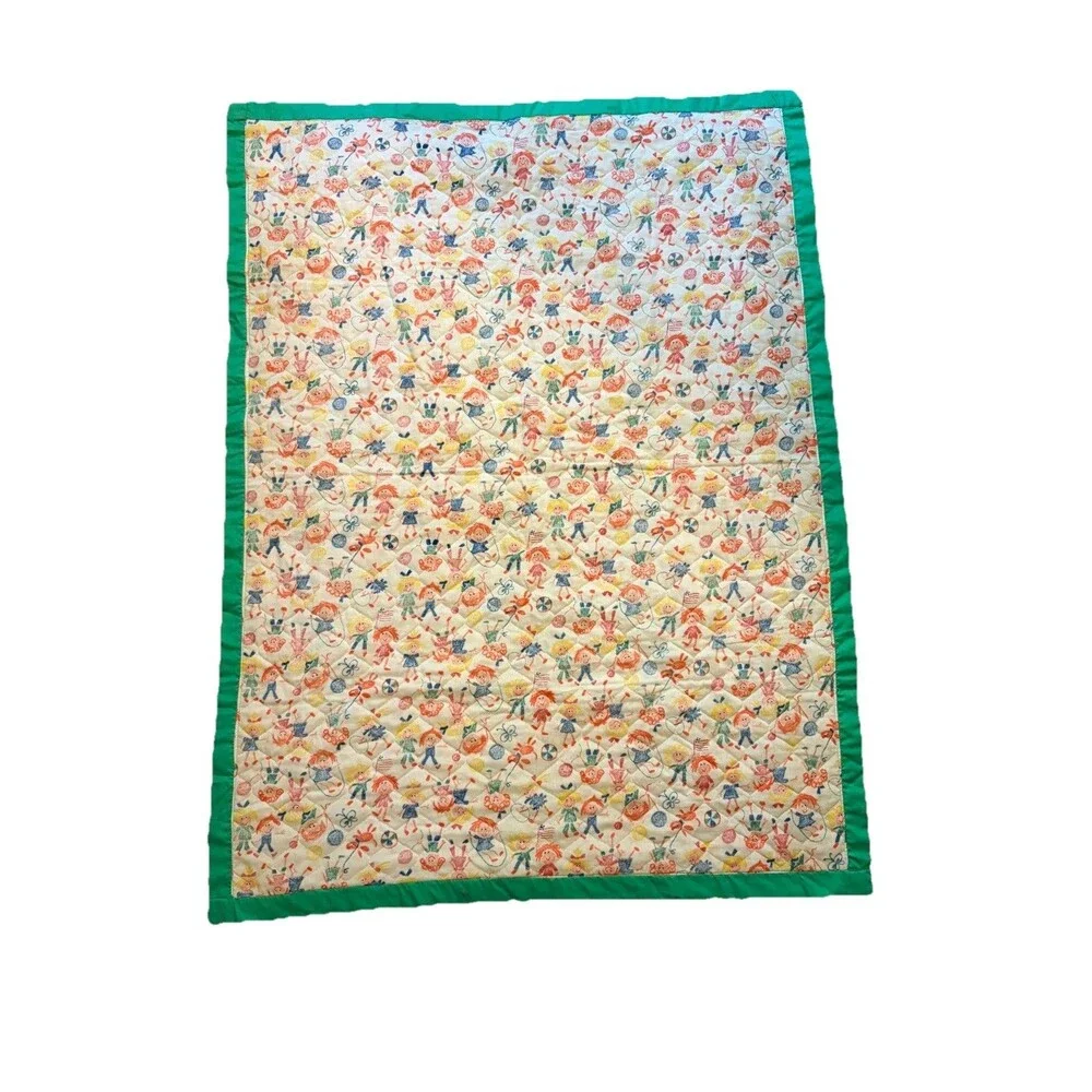 Vintage ABC Animal Patchwork Green Border Baby Quilt 45x33in